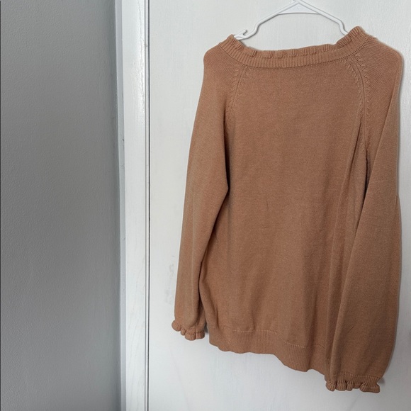 Women's Tan Ruffle Button Sweater - Picture 4 of 4